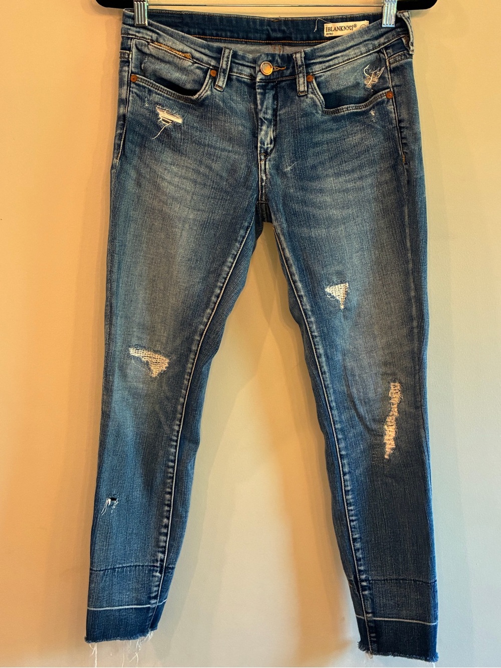 Blank NYC Women's Distressed Cropped Skinny Jeans in Blue Wash